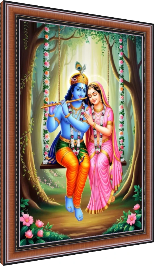 Radha Krishna Divine Swing Canvas Print wall art print — photo frame preview | PrintPosters.in